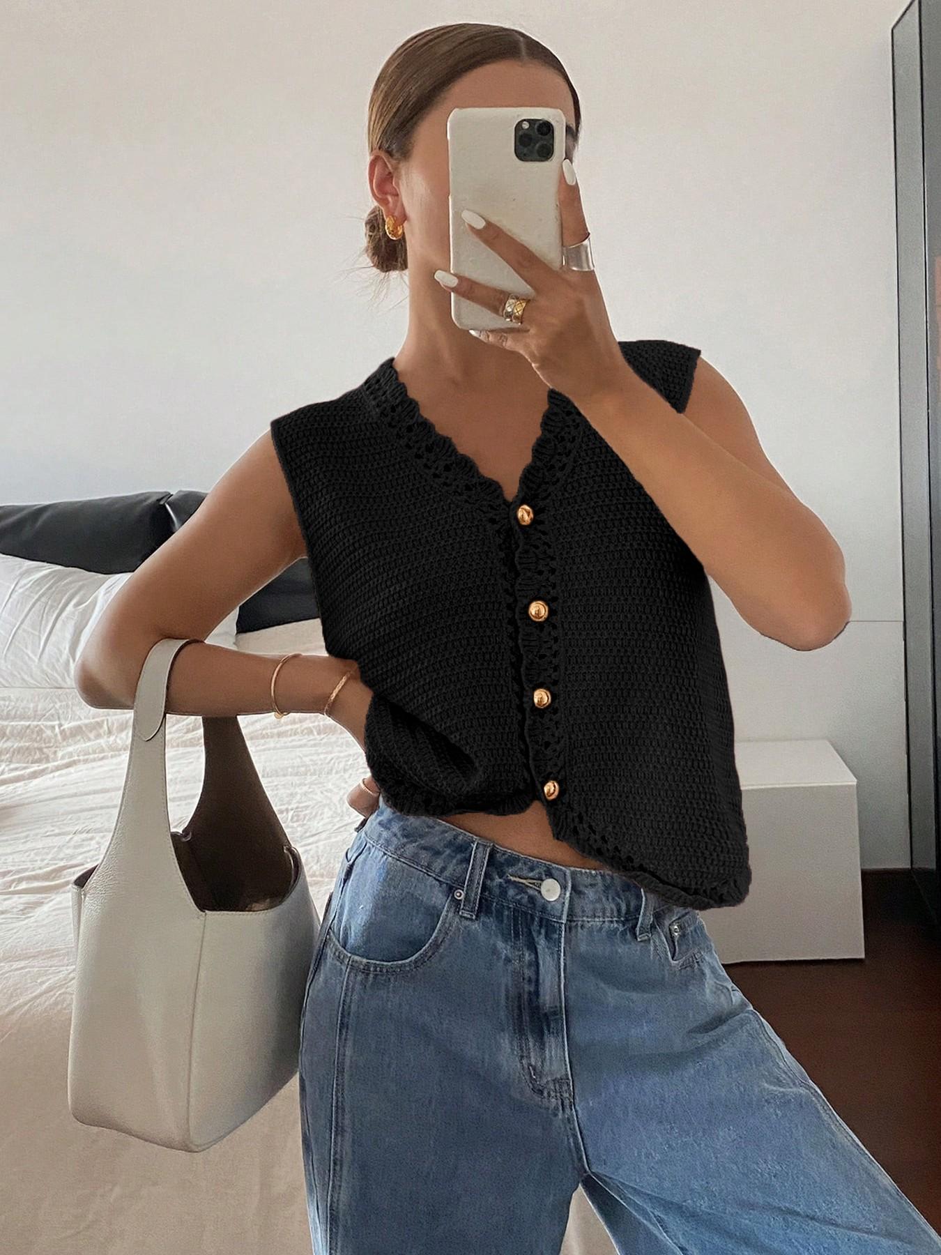 Women's Plain Sweater Vest, Casual Sleeveless Knit Top for Summer, Fashion Women's Knitwear for Daily Wear