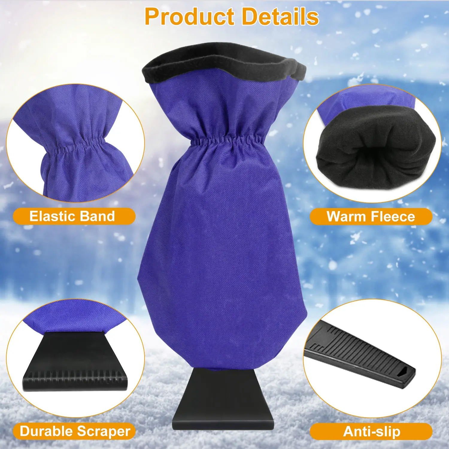 Fleece-Lined Ice Scraper Mitt for Car Windshield, Winter Snow and Ice Remover with ABS Scraper, Water-Resistant Glove for Cars, Trucks and SUVs