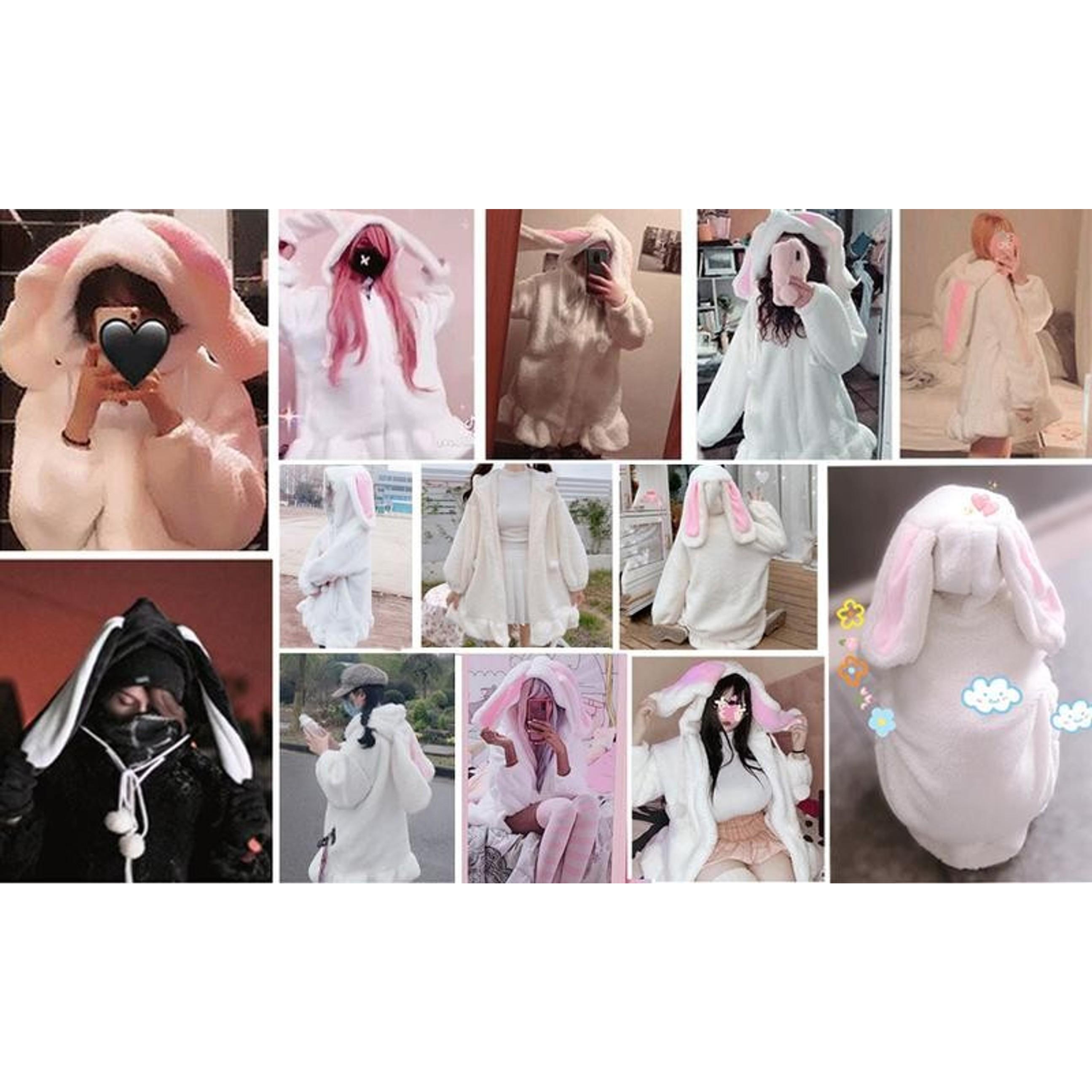 Anime Bunny Ear Hoodies For Women Sweet Lovely Fuzzy Fluffy Rabbit Sweater Tops Cosplay Jacket Coats Cute Kawaii Bunny Hoodie Jacket Coats for Women Fuzzy Fluffy Rabbit Hooded Sweatshirt Outwear