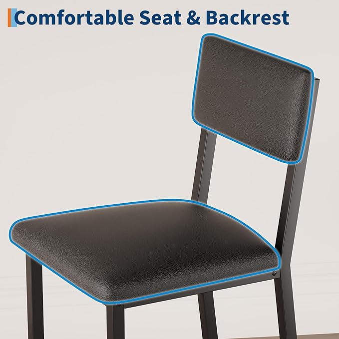 Dining Table Set for 4 w/Counter Height Table & 4 Upholstered Bar Stools, 5-Piece Kitchen Table Set with Footrest & Corner Protector, for Kitchen Room, Apartment