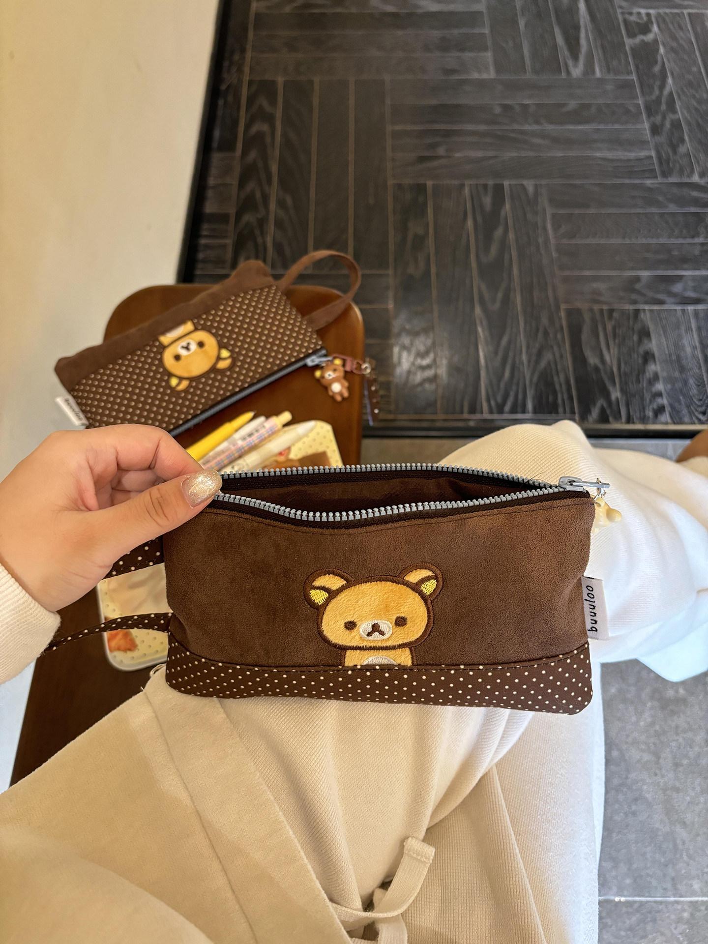 Buuuloo Original Embroidered Rilakkuma Pencil Case Large Capacity Polka Dot Ins Style Kawaii For Teen Girls High School Students