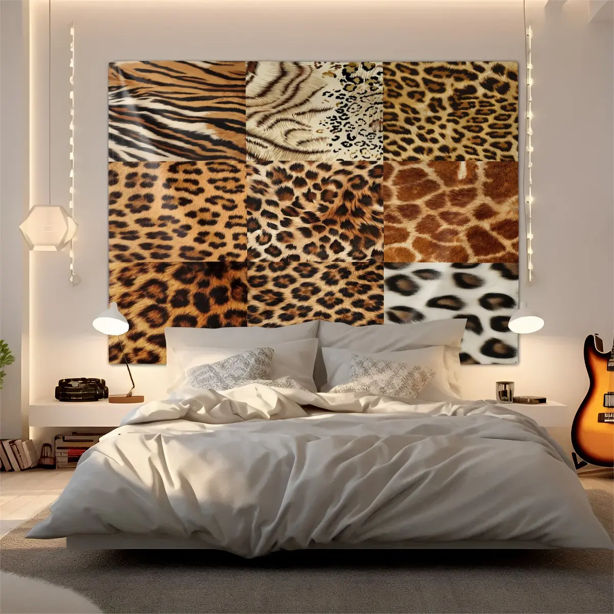 1 Piece Mixed Safari Animal Patchwork Tapestry, Tiger Zebra Leopard Cheetah Giraffe Fur Spliced Print Wall Hanging, Lightweight Polyester HD Print Backdrop Cloth Machine Washable Decor For Bedroom Living Room Dorm Wall Decor