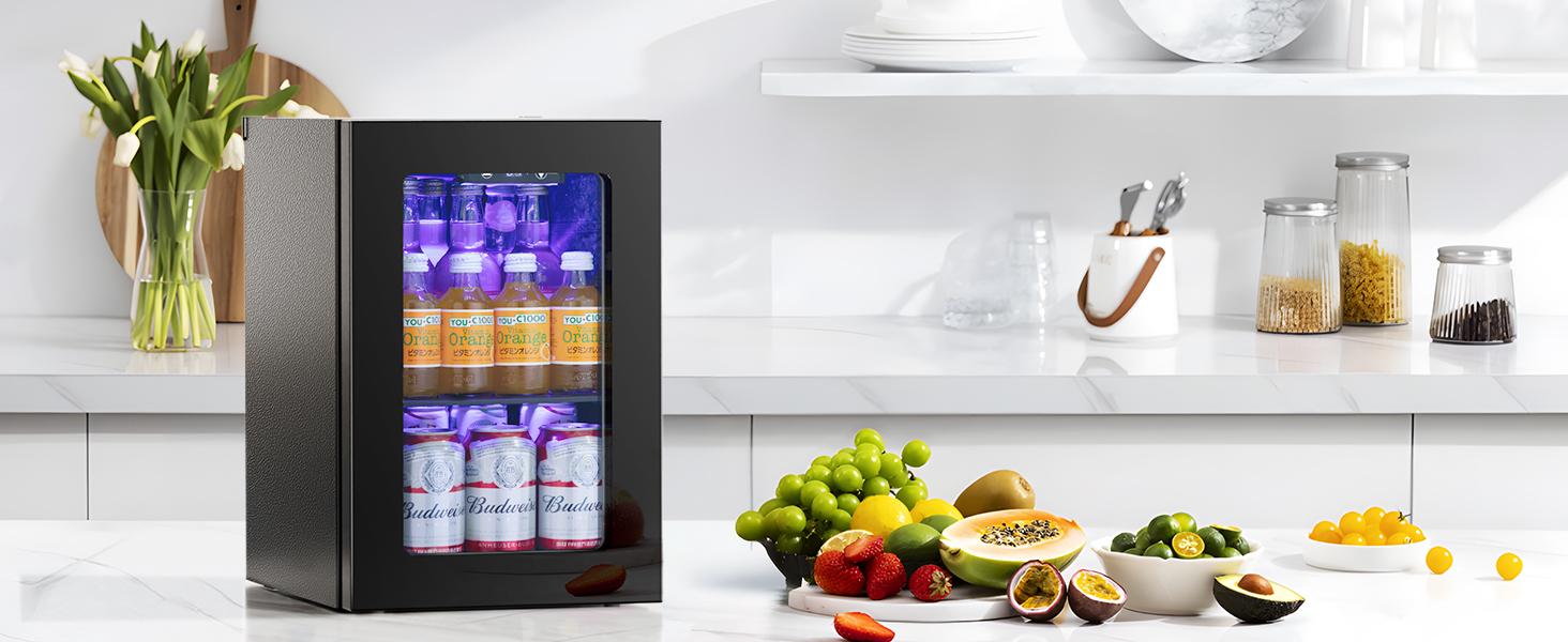 Antarctic Star 0.6Cu. Ft. Freestanding Wine Cellar,  mini  fridge,4-Bottle Red Wine with 6-Can Beer Refrigerator, Quiet Compressor, LED Light and Display, 40-61 ℉, Black