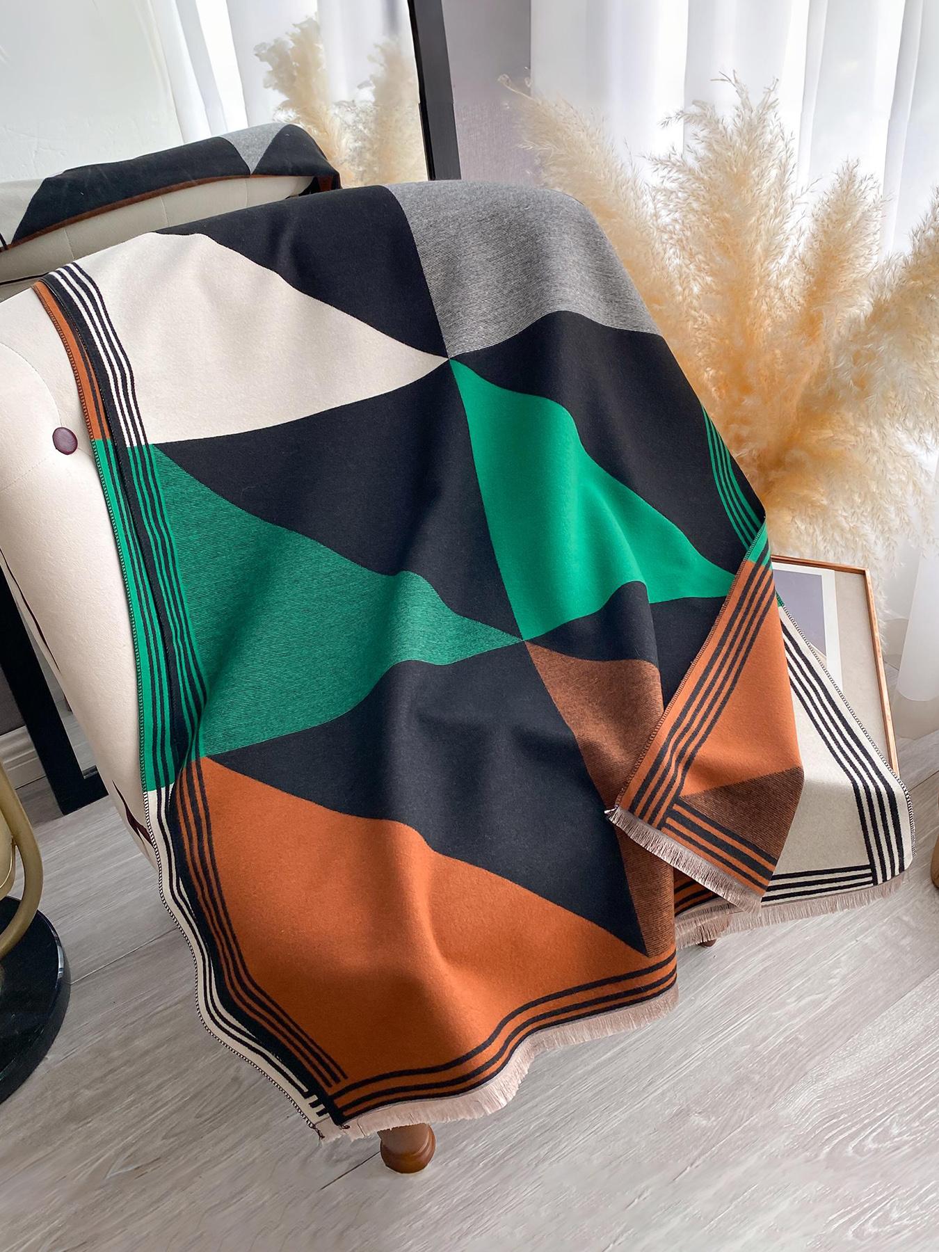 Colorful Patchwork Print Scarf, Soft Warm Shawl Wrap for Fall & Winter, Casual Fashion Accessory, Modern Daily Wear, Thick Woven Fabric