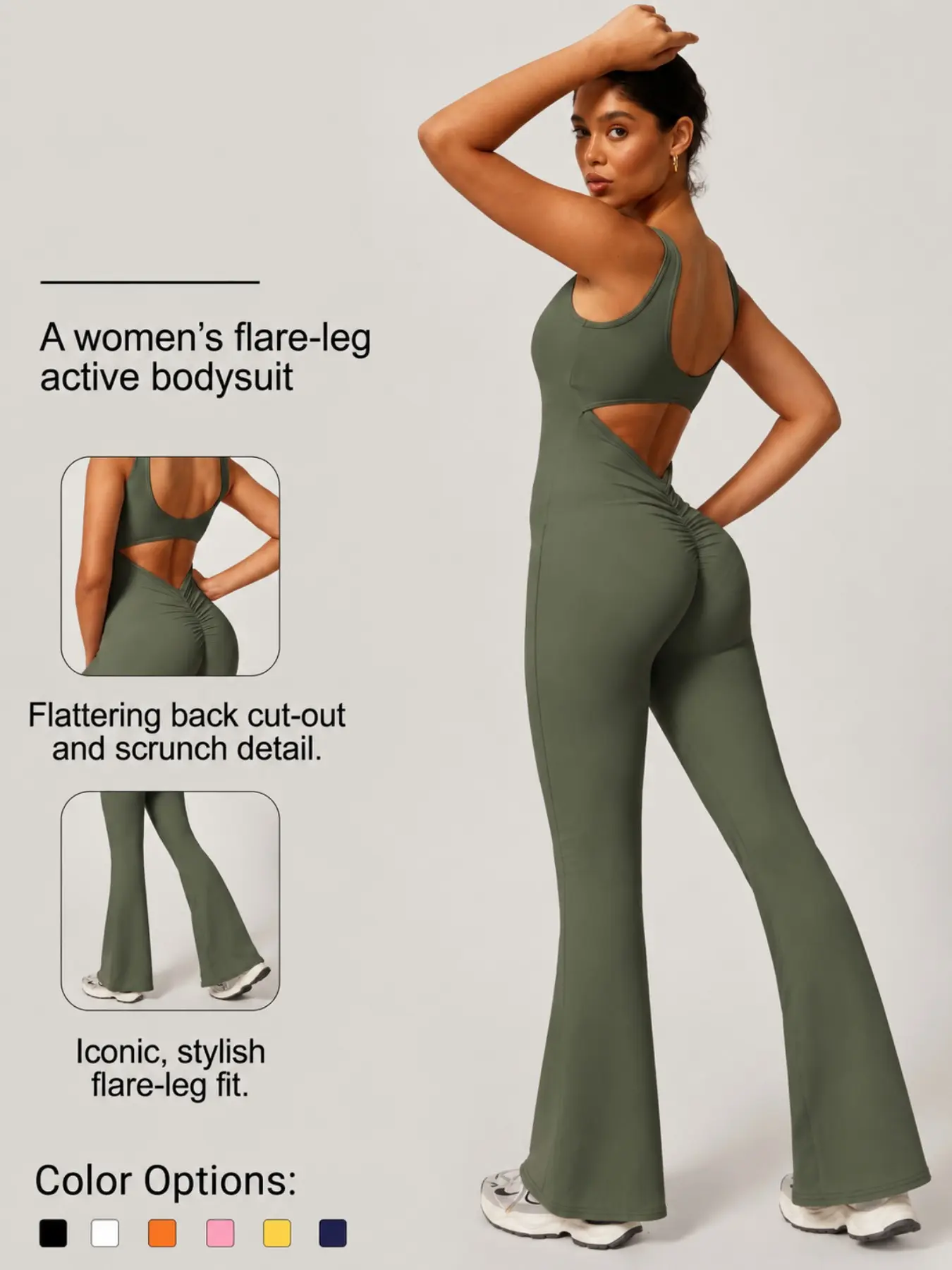 Women’s Pilates Jumpsuit with Back Cutout, Flare Leg Yoga Romper, Slim-Fitting Workout Onesie, Sporty Streetwear & Casual Wear