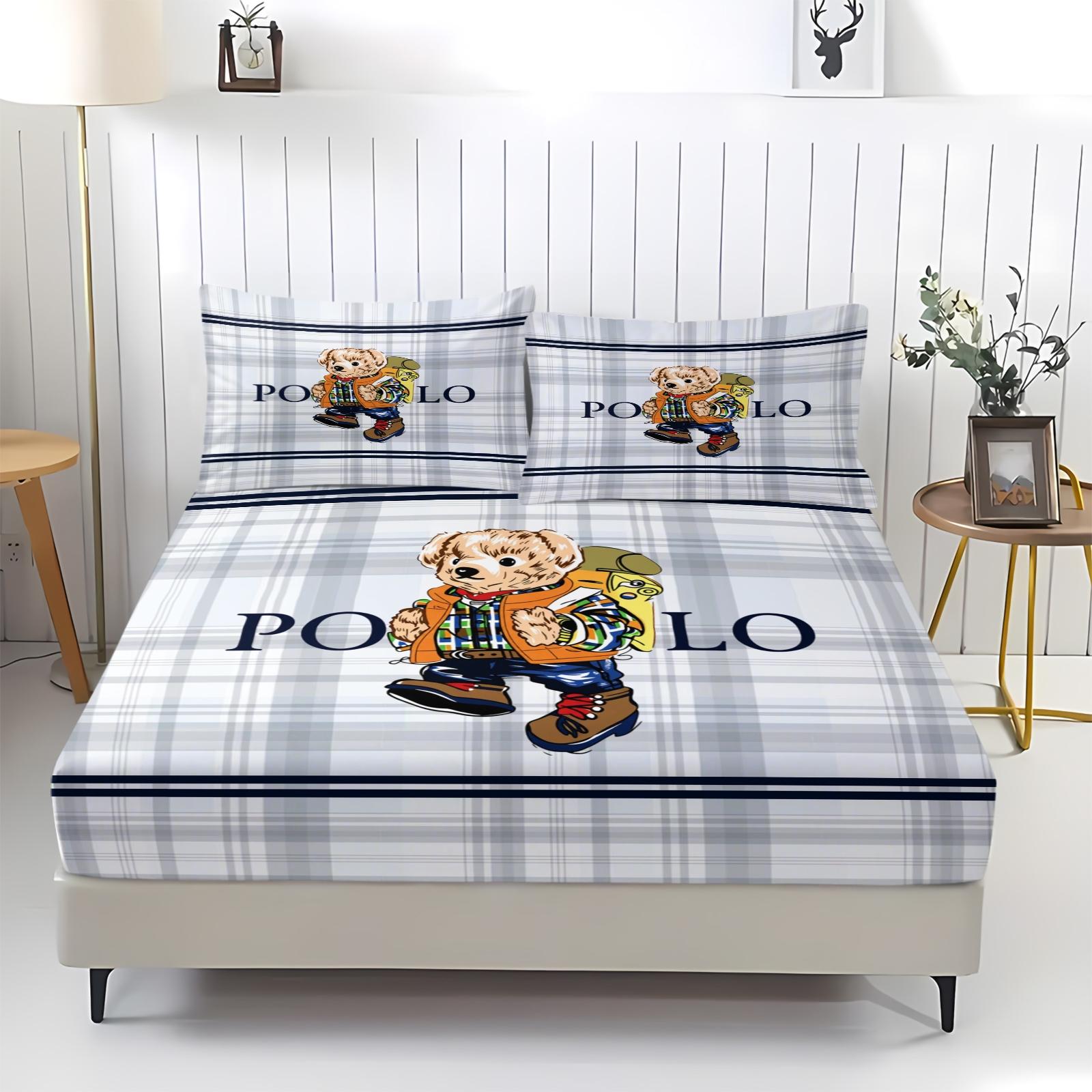 Teddy Bear Pattern Bed Sheet, Comfortable Printed Pattern, Includes 1 Bed Sheet and 2 Pillowcases, Comfortable Bedding, Non slip Dust Cover Suitable for Bedroom and Guest Room, Suitable as a Gift for Children or Adults