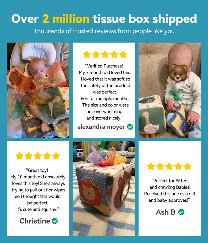 YOUUYS Baby Tissue Box Toy for Babies Montessori Toys Baby Tissue Box Sensory Toys Boy Girl Shower Gifts for Babies Developmental Sensory Pulling Play Scarf Toy New Year Gifts