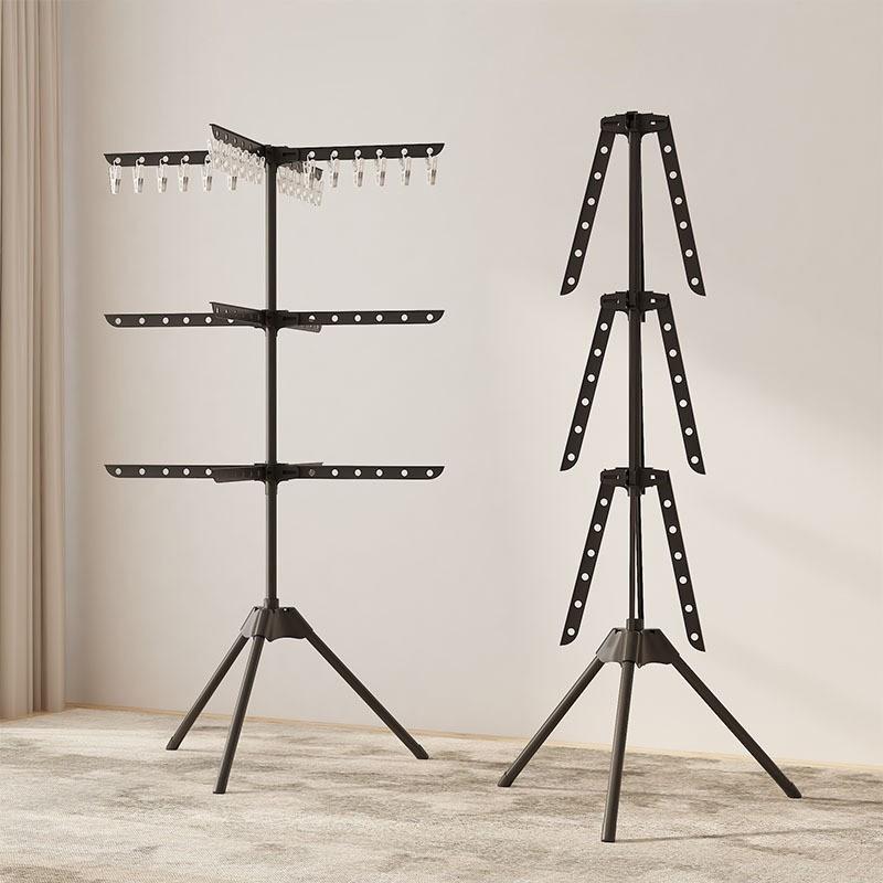 Multifunctional Floor Standing Clothes Rack, Foldable Drying Rack, Bedroom Balcony Laundry Storage Hanger, Powder Coated Steel Pipe, Durable, Clothes Hanging Rack