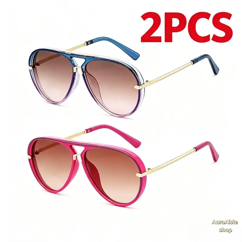 Unisex Retro Aviator Sunglasses - Trendy Frames, Metal Full Rim, Gradient Polycarbonate Lenses, UV Protection, Eyewear Fashion, Adult Outdoor Street Style Essentials, Trendy Frames Sunglasses