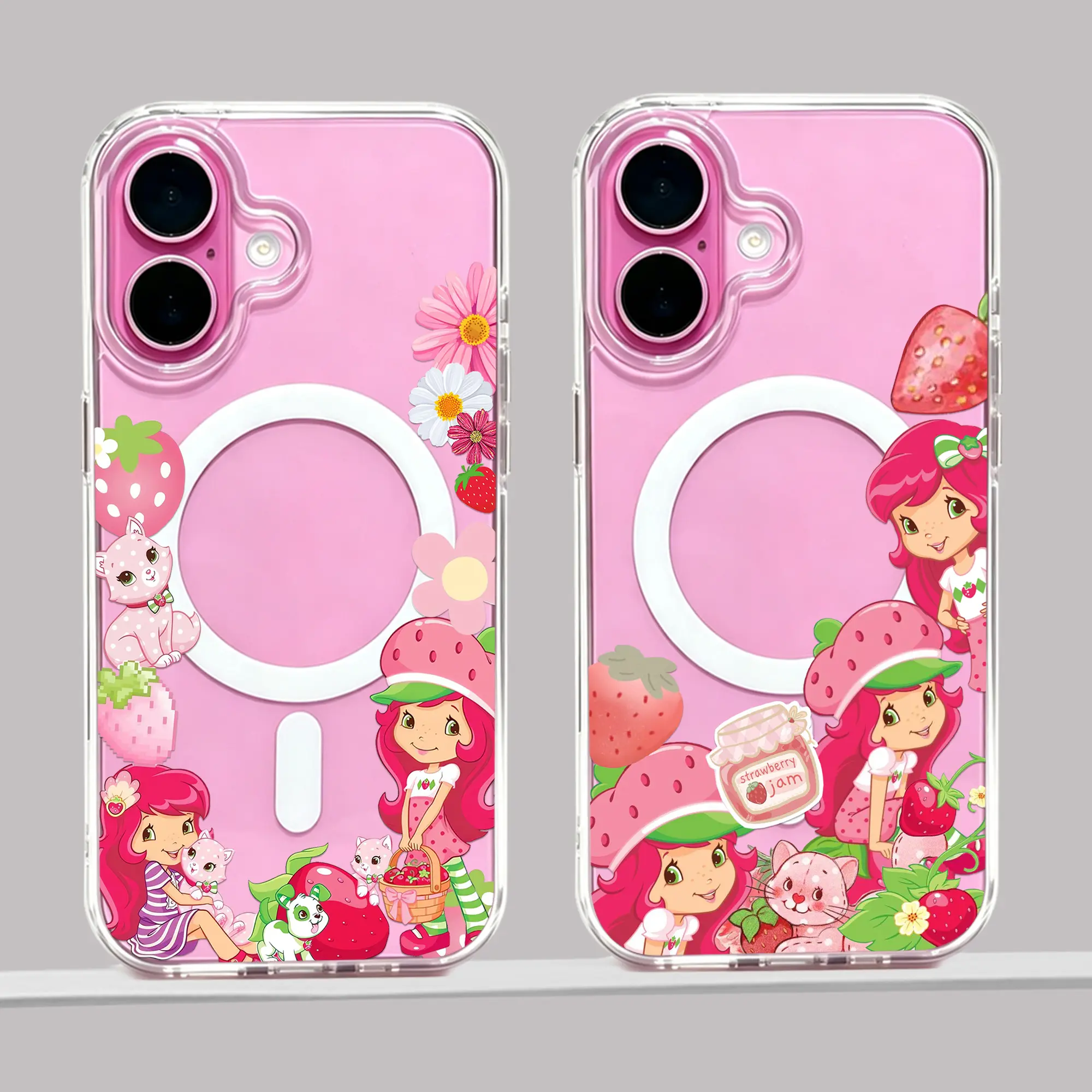 Cute Strawberry Girly Magnetic Phone Case for iPhone 18/17/16/15/14/13/12/11/XS/Pro Max/Plus/AIR, Pink Y2K Girly for Samsung S26/S25/S24/S23/S22/PLUS/ULTRA/FE/A56/A54,MagSafe Wireless Clear Shockproof Protective Cover gift for Shortcake fans