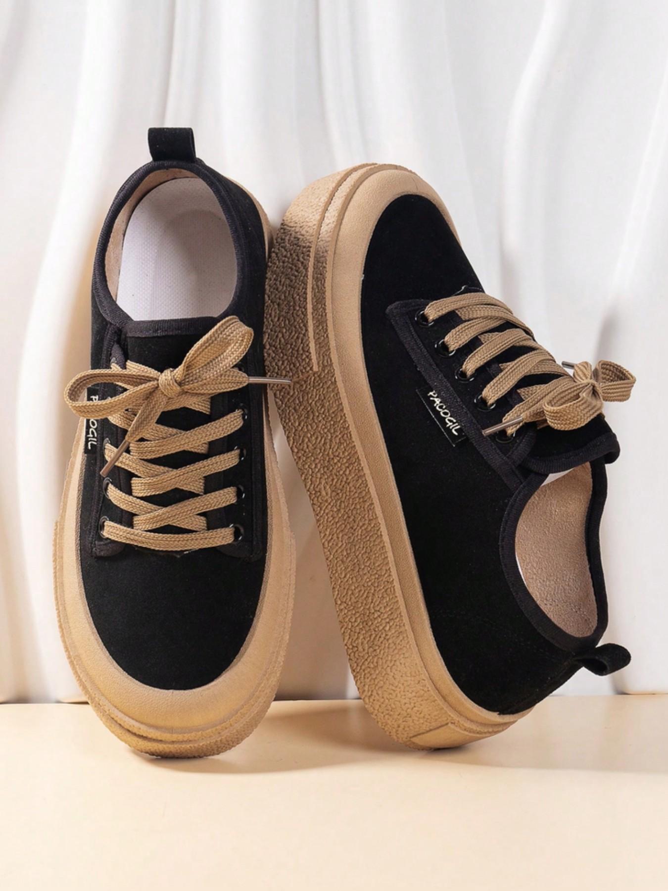 New Spring Autumn Suede Thick Sole Casual Sneakers for Women, Retro Versatile Platform Canvas Shoes, All Seasons Fashion Footwear, Thick Soled Shoes