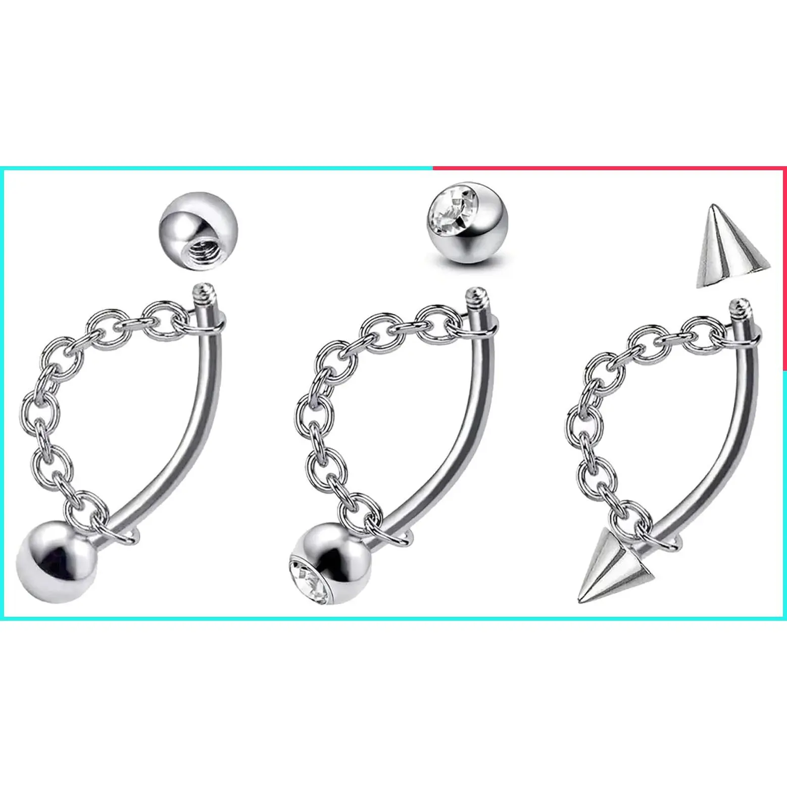 316L 16G Stainless Steel Lip Rings Snake Bite Piercing Jewelry Eyebrow Rings with Chain Tragus Helix Rook Cartilage Earrings Belly Button Ring Vertical Labret Piercing