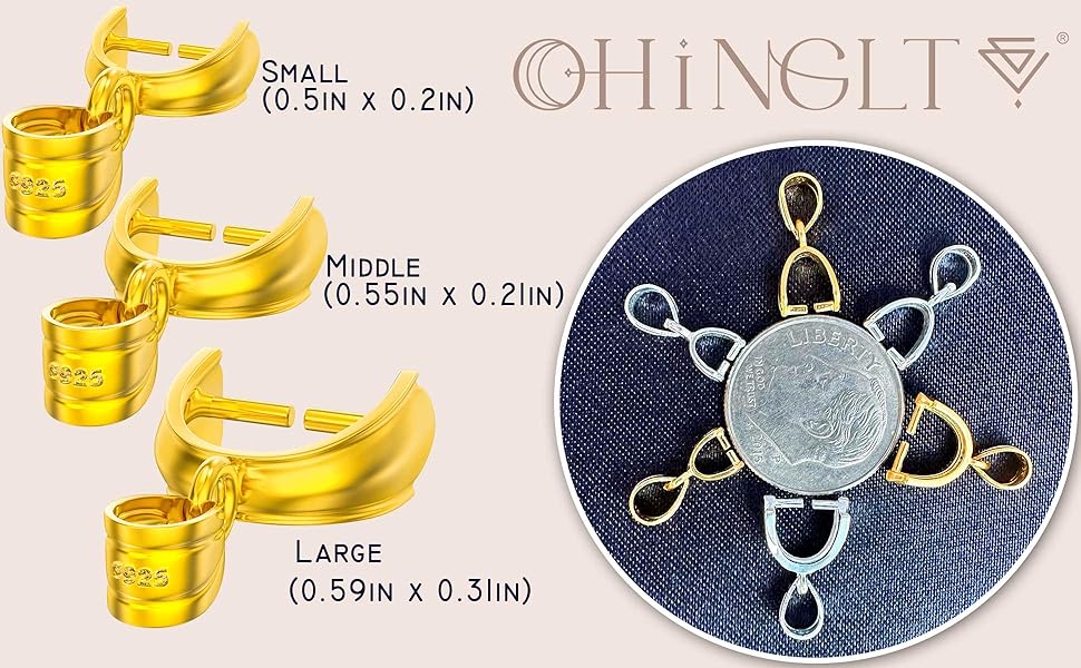 Gold Plated 925 Sterling Silver Pinch Bails for Pendants Clasp Connectors Bails for Jewelry Necklace Clip Pendant Clasps(Made in Italy)