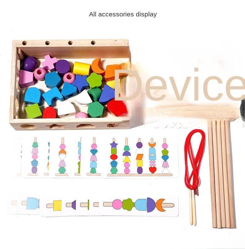 5-in-1 Montessori Wooden Toys Color Shape Cognition Blocks Matching Sorting Game Beaded Early Educational Toys Gift for Children