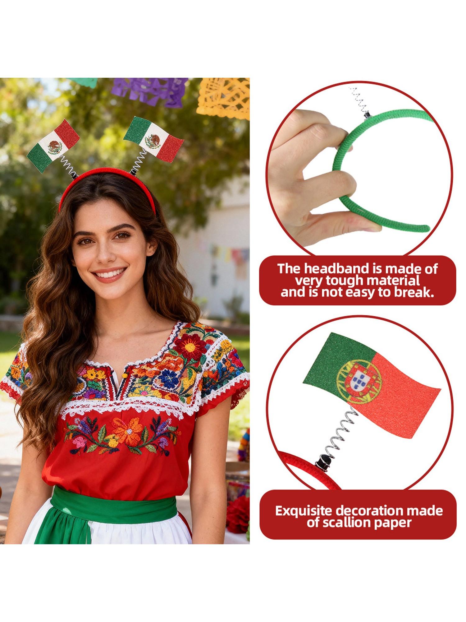 5 Piece Flag Element Hairbands Fan Support Headwear Party Photo Decoration Elastic Hair Bands, Colorblock Pattern, All Seasons