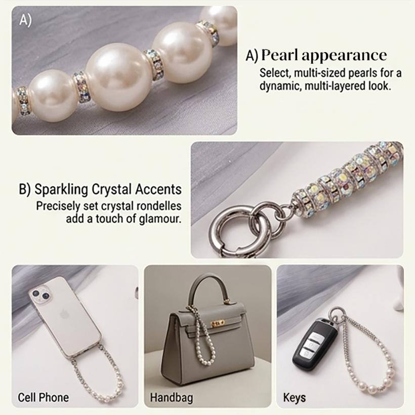 Luxury Pearl & Rhinestone Bag Charm, Sparkling Crystal Faux Pearl Handbag Pendant, Aesthetic Phone Wristlet Keychain Accessory, Perfect Birthday Christmas Valentine's Day Gift for Women Girls, Trendy Bag Decor for Tote Backpack