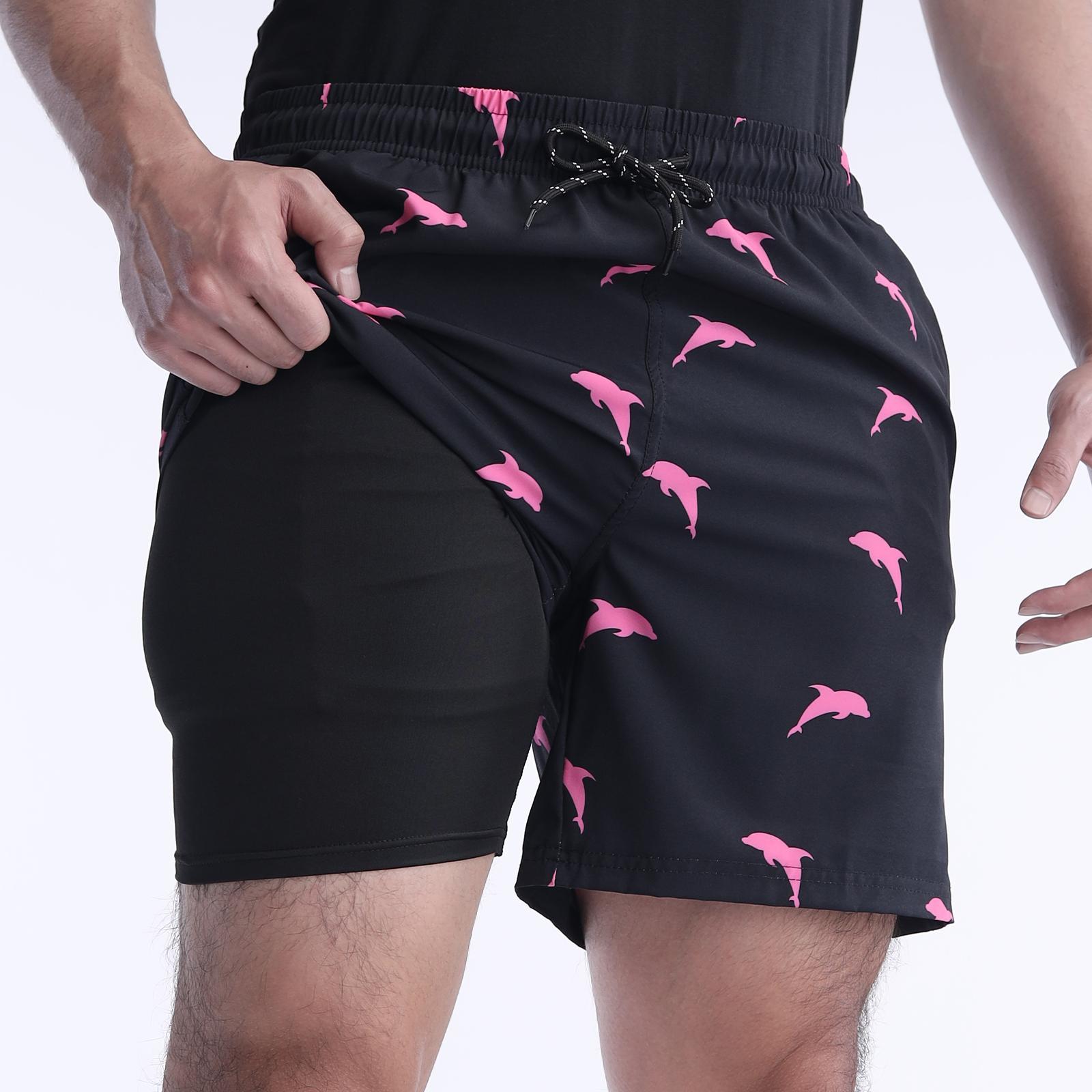 Mens Swim Trunks with Compression Liner Quick Dry Board Shorts Beach Sports Short Swimming Bathing Suits