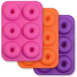 6-Cavity Silicone Donut Mold, Silicone Bagel Mold, Non-Stick Donut Mold, Food Grade Silicone, BPA Free, 3 Pcs