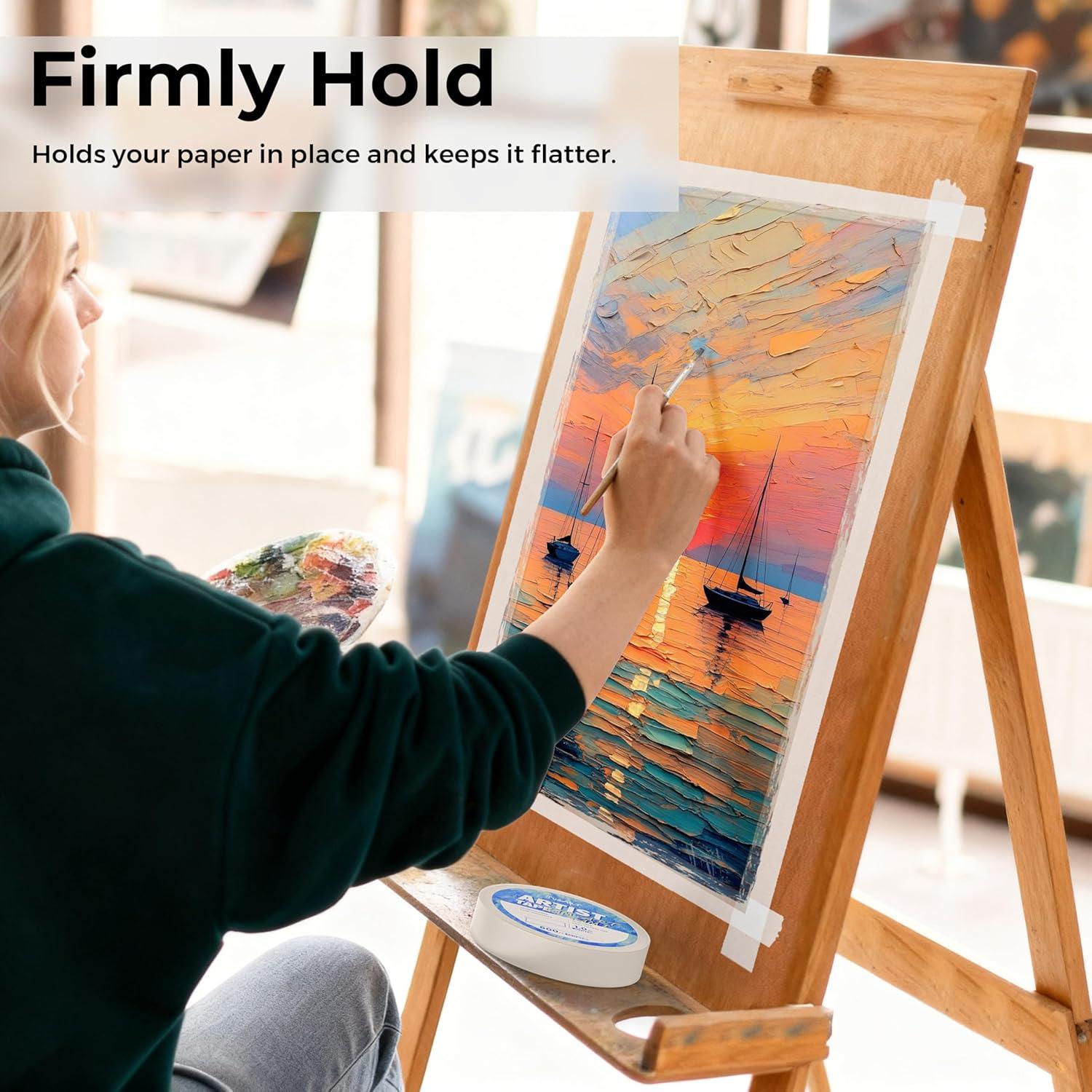 [JusArt] Artist Tape for Watercolor Paper, 1/2 inch Wide 200FT Long, White Art Tape for Masking, Drafting and Painting, Acid Free, Low Tack