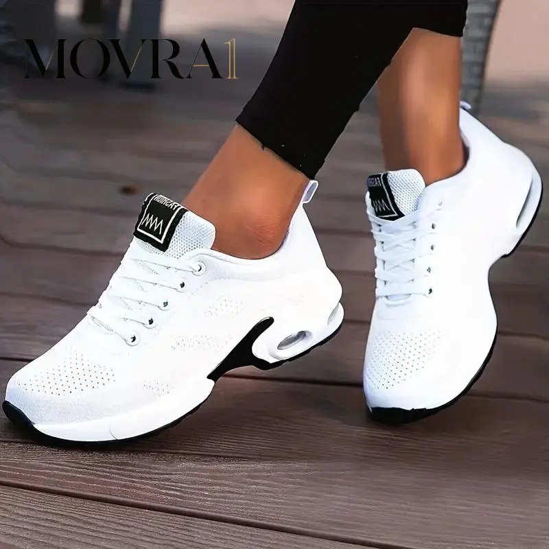 MOVRA1 [Air Cushion Comfort Sneakers] Women's Air Cushion Sneakers, Flying Woven Shock Absorbing Running Shoes, Lace Up Comfortable Outdoor Shoes