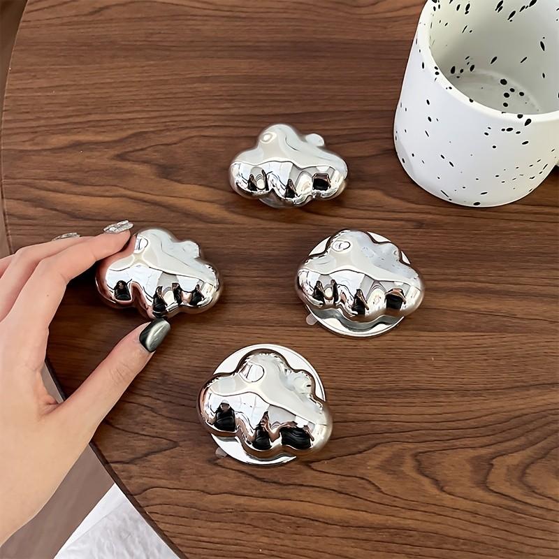 Advanced Electroplated Silver Cloud Magnetic Lazy Phone Stand, Foldable and Extensible Handle, Detachable Back Handle, Ideal Gift