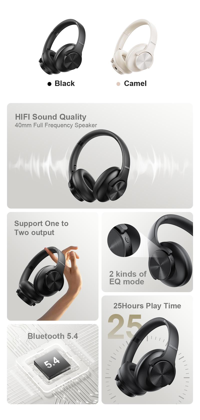ERAZER Active Noise Cancellation Wireless Over Ear Headphones,Foldable Light weight Bluetooth Headsets,Deep Bass,With Microphone Audio Electronic ERAZER Active Noise Cancellation Wireless Over Ear Headphones,Foldable Light weight Bluetooth Headsets,Deep Bass,With Microphone Audio Electronic