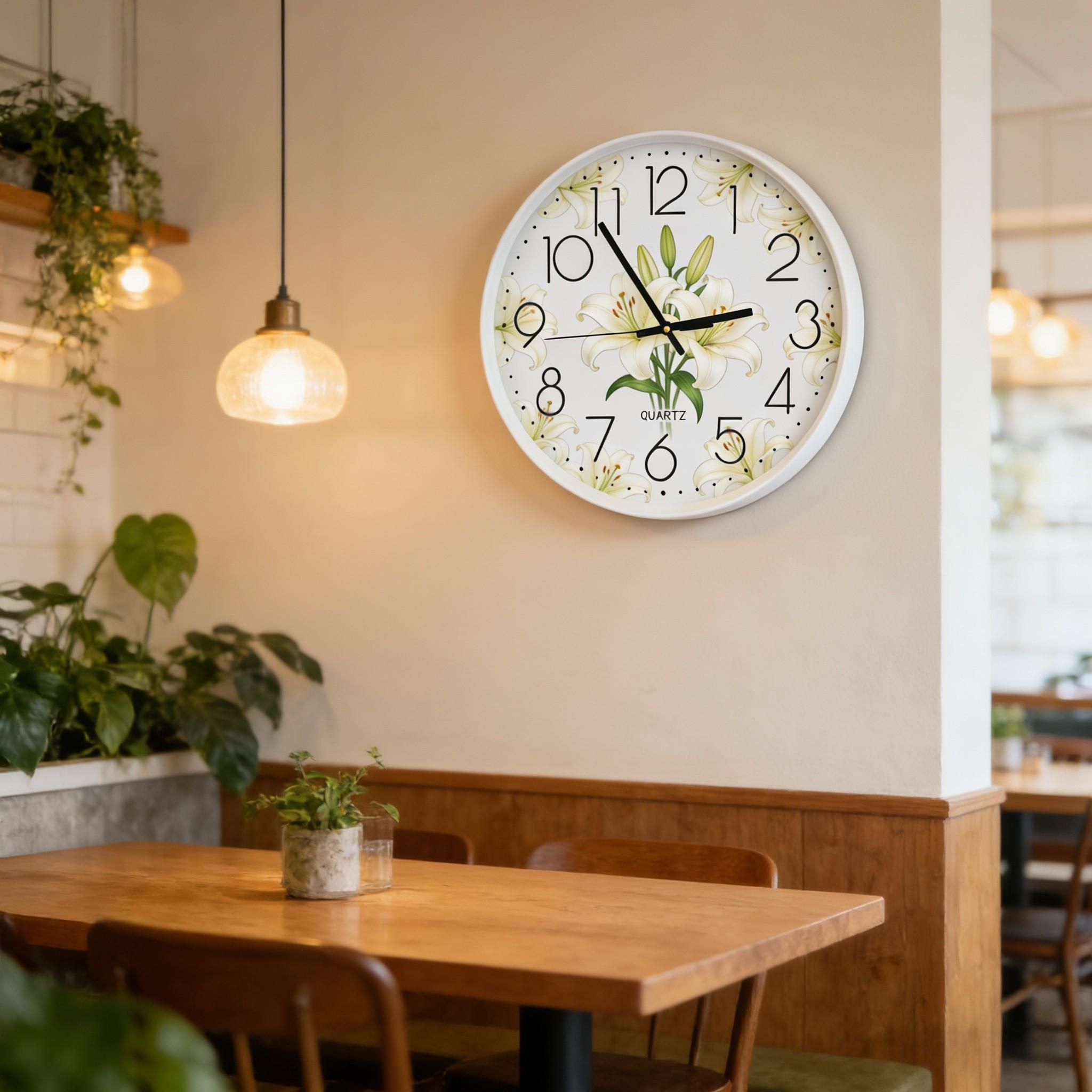 Silent Lily Flower Wall Clock, Modern Nordic Style Quartz Clock, No Drilling Decorative Wall Clock, Living Room Bedroom Home Fashion Clock