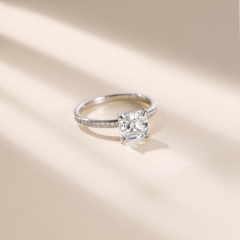 EAMTI 2CT 925 Sterling Silver Engagement Rings Asscher Cut Cubic Zirconia CZ Wedding Promise Rings for Her Stunning Wedding Bands for Women