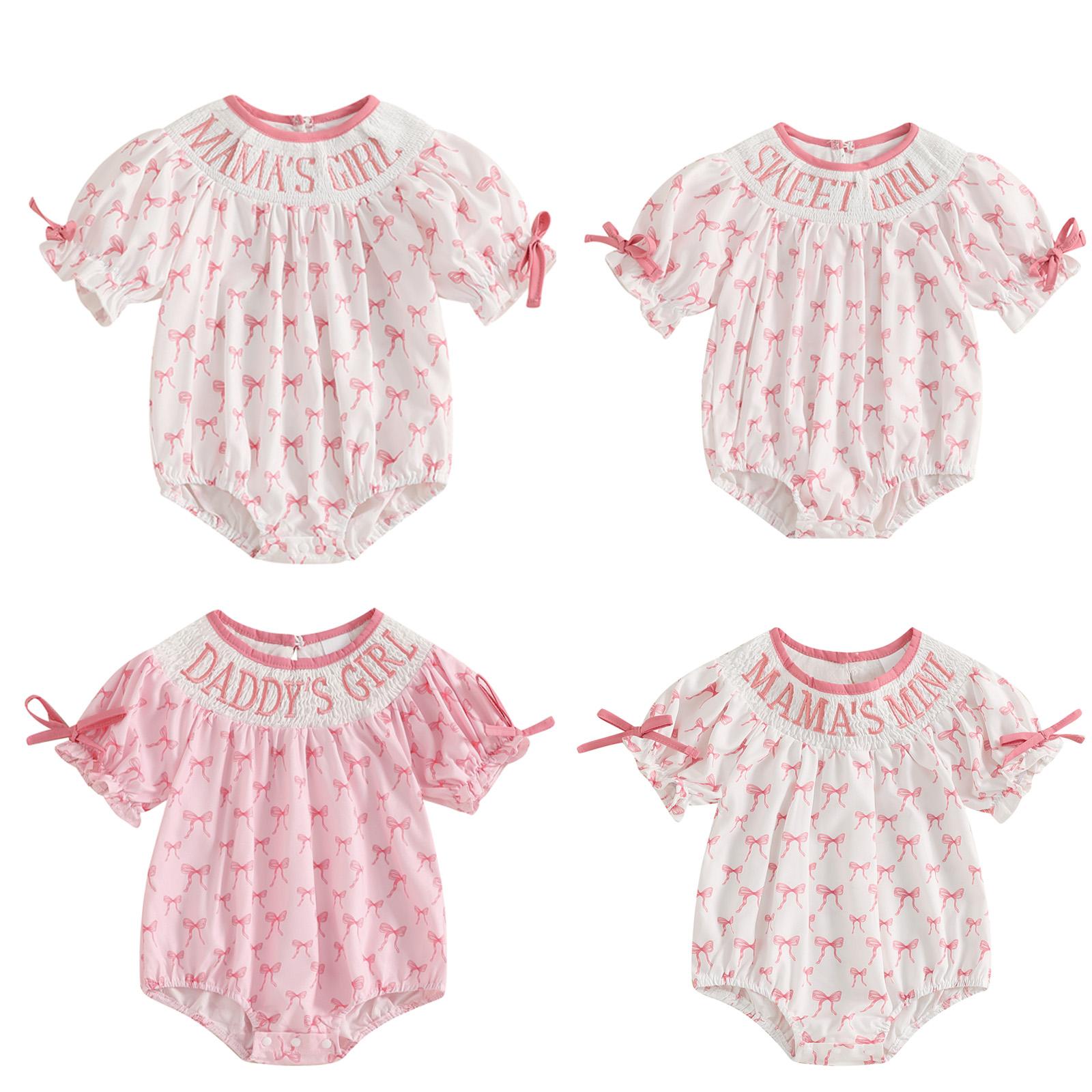 Newborn Baby Girl Romper Mamas Mini Bow Plaid Print Puff Sleeve Smocked Bubble Romper Jumpsuit Bodysuit Clothes Springtok