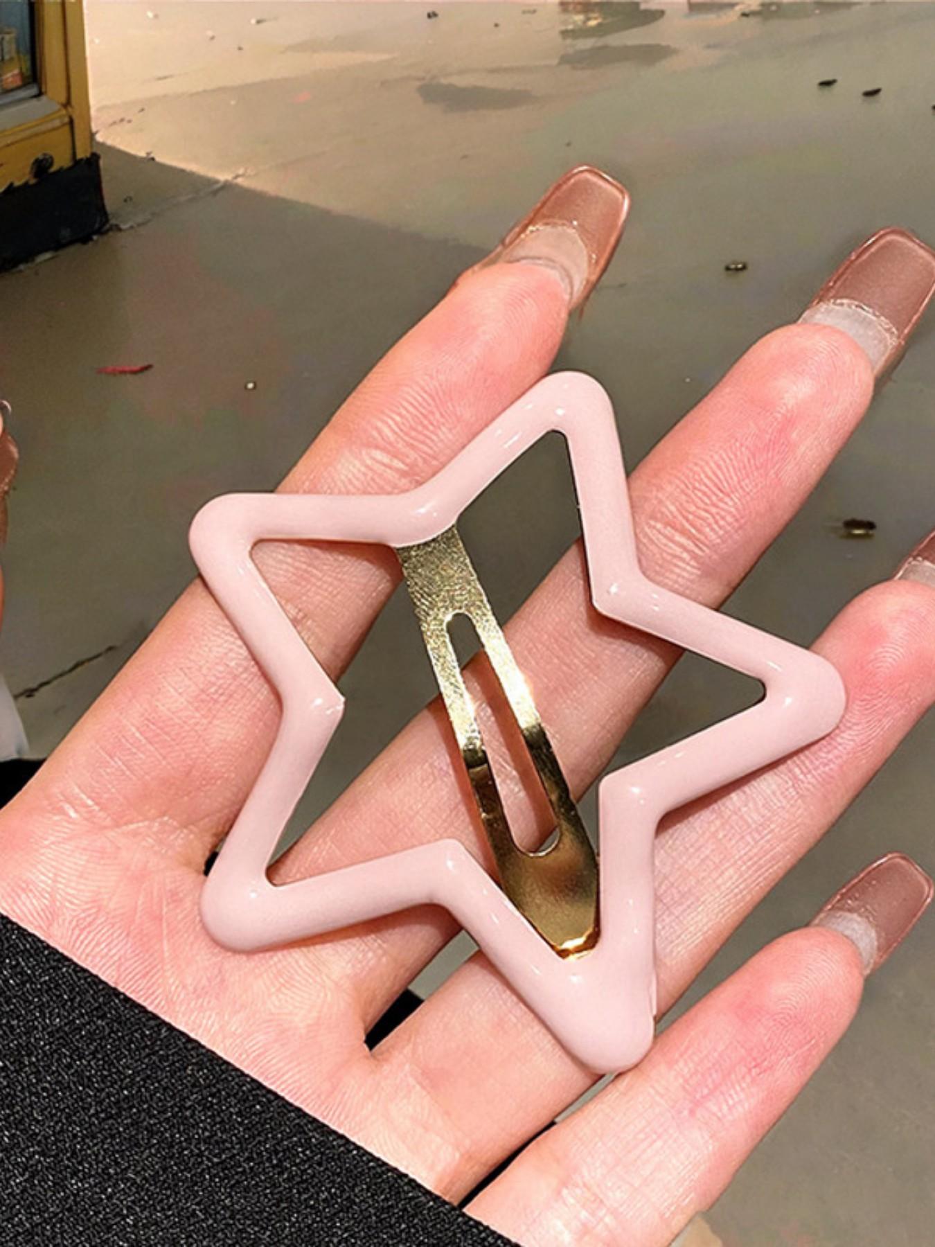 5 Pcs Set Random Color Metal Star Hair Clips, Cute Fashion Accessory for All Seasons, Stylish Side Bangs Decorative Headwear