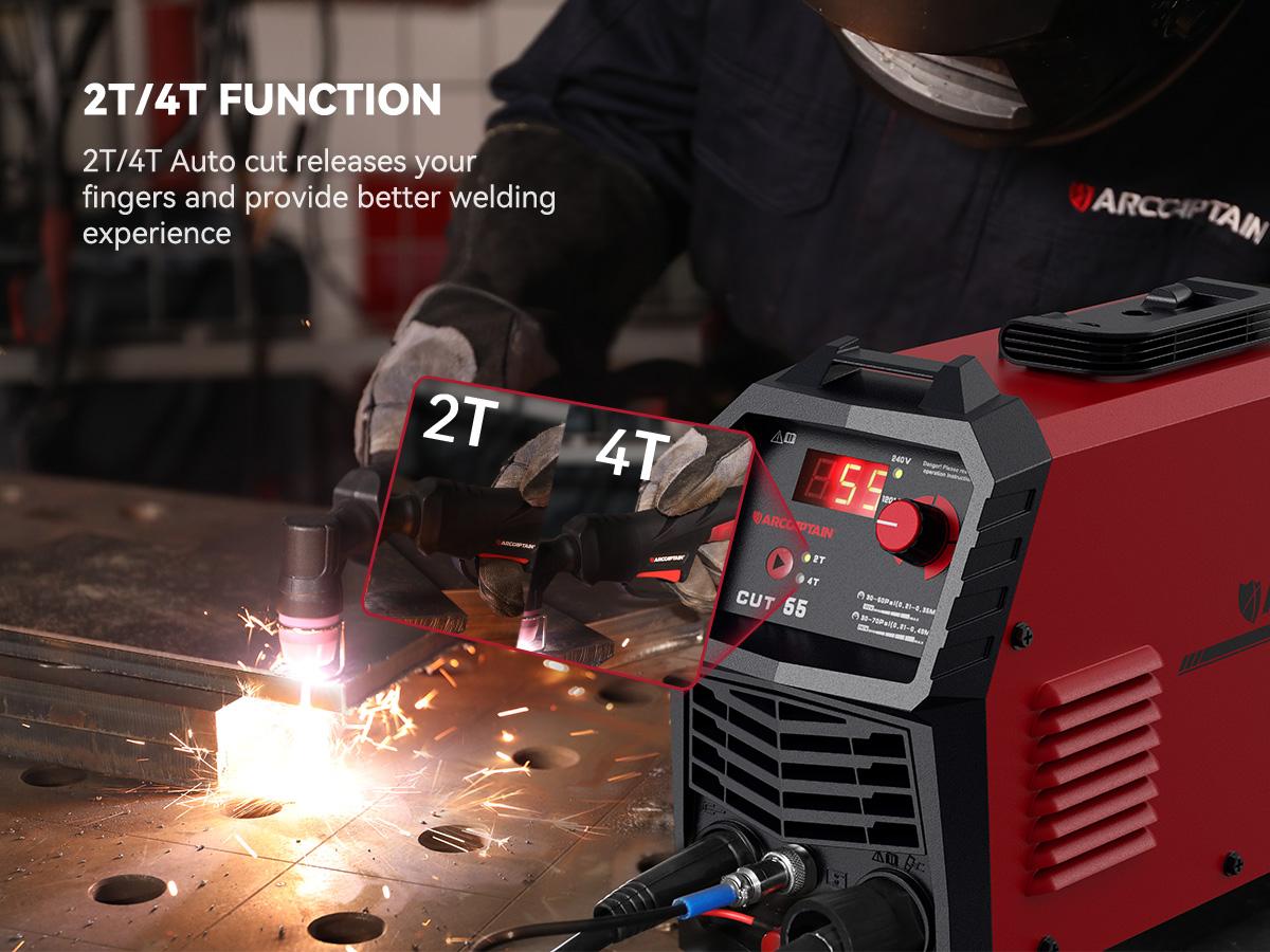 ARCCAPTAIN CUT55LED Plasma Cutter Non-Touch Pilot ARC High Frequency Air Plasma Cutting Machine 120/240V Dual Voltage IGBT Inverter 1/2" Clean Cut Reflow 2T/4T and 1/4" - 18, Digital Welding Machine, Plasma Cutter