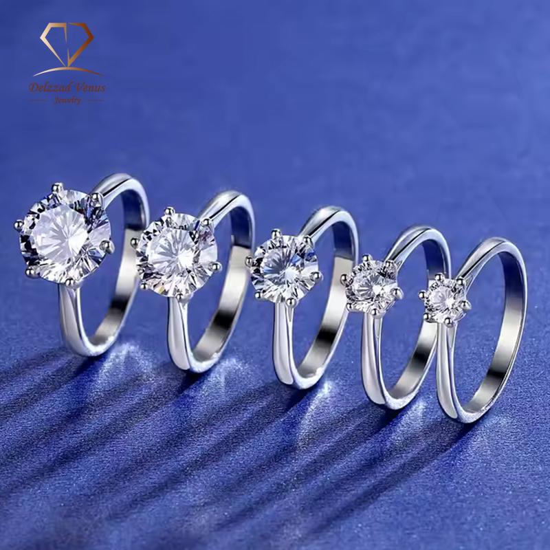 Delzzad S925 Round Classic Six-Prong Ring Band Anniversary Valentine's Day Gifts