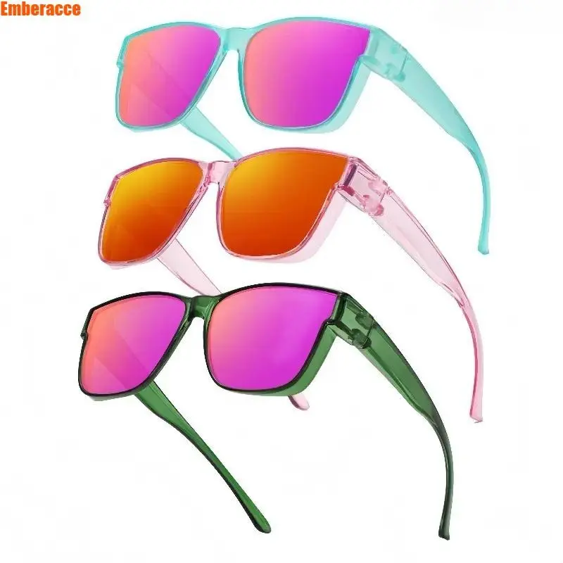 3-Pack Unisex Flip Up Fit Over Sunglasses, Candy Color Frames With Mirrored UV400 Lenses, Wear Over Prescription & Myopia Glasses, Lightweight Outdoor Driving Shades for Beach Travel, Daily Wear and Fashion Eyewear Accessories