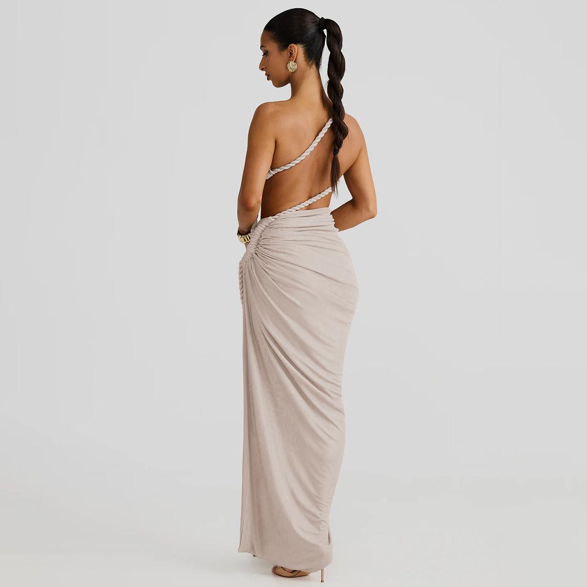 Asymmetric Braided Strap High Slit Maxi Dress Women 2025 Summer & Fall New Sexy Casual Elegant Party Club Dating Dress Beach Vacation Outfits Dresses SpringStatements