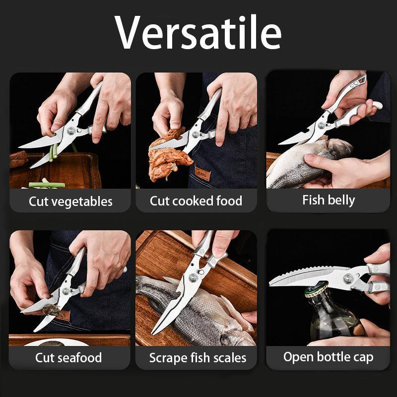 1pcs stainless steel kitchen scissors, multi-purpose, sharp and practical poultry scissors, can be used for vegetables, fish, chicken bones, etc., cooking scissors are a must-have in the kitchen, dishwasher safe