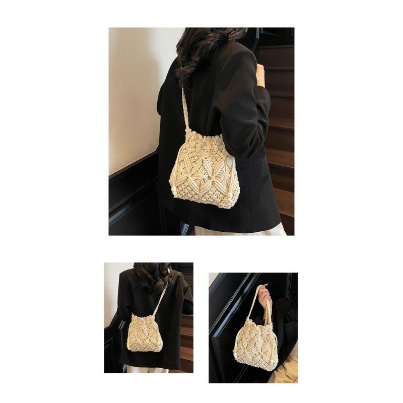 BeadBreath Woven Rope Bucket Bag, Medium Minimalist Macrame Crossbody, High-Quality Spring & Summer Shoulder Bag
