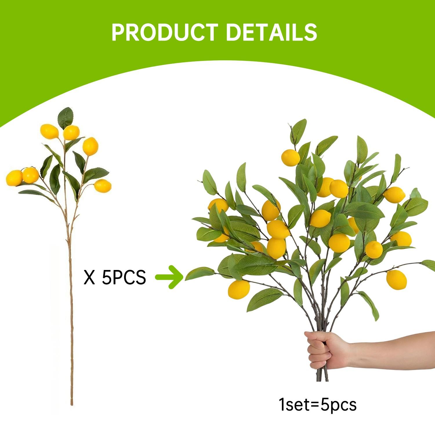 Realistic Lemon Branch Set, Single Stem with 6 Lemons, Fresh Spring Decor, Home Décor, Wedding, Party, Kitchen Table, Vase Arrangement, Fake Plant Ornament