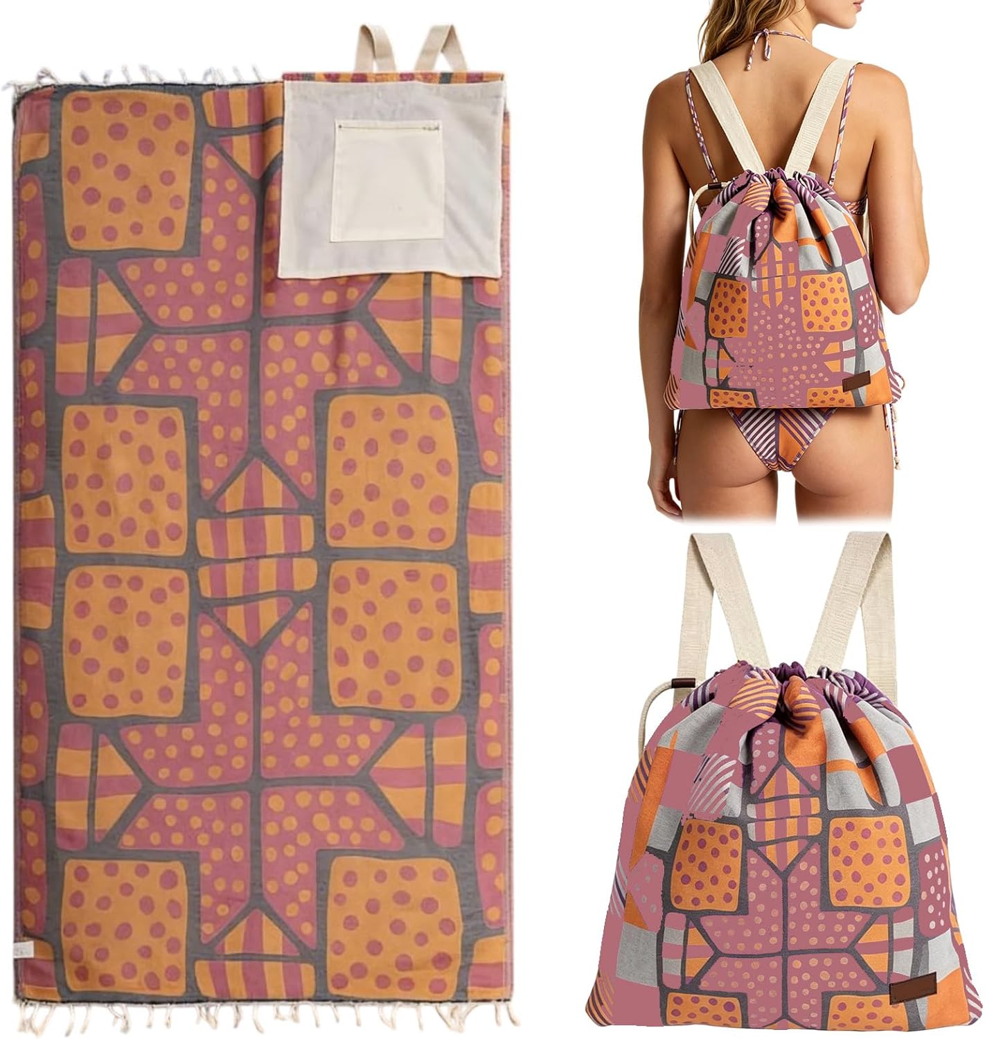 2026 New 2 in 1 Convertible Backpack Towel, Oversized Microfiber Beach Blanket with Inner Zip Pocket, Sand Free, Lightweight and Quick Dry for Beach and Travel