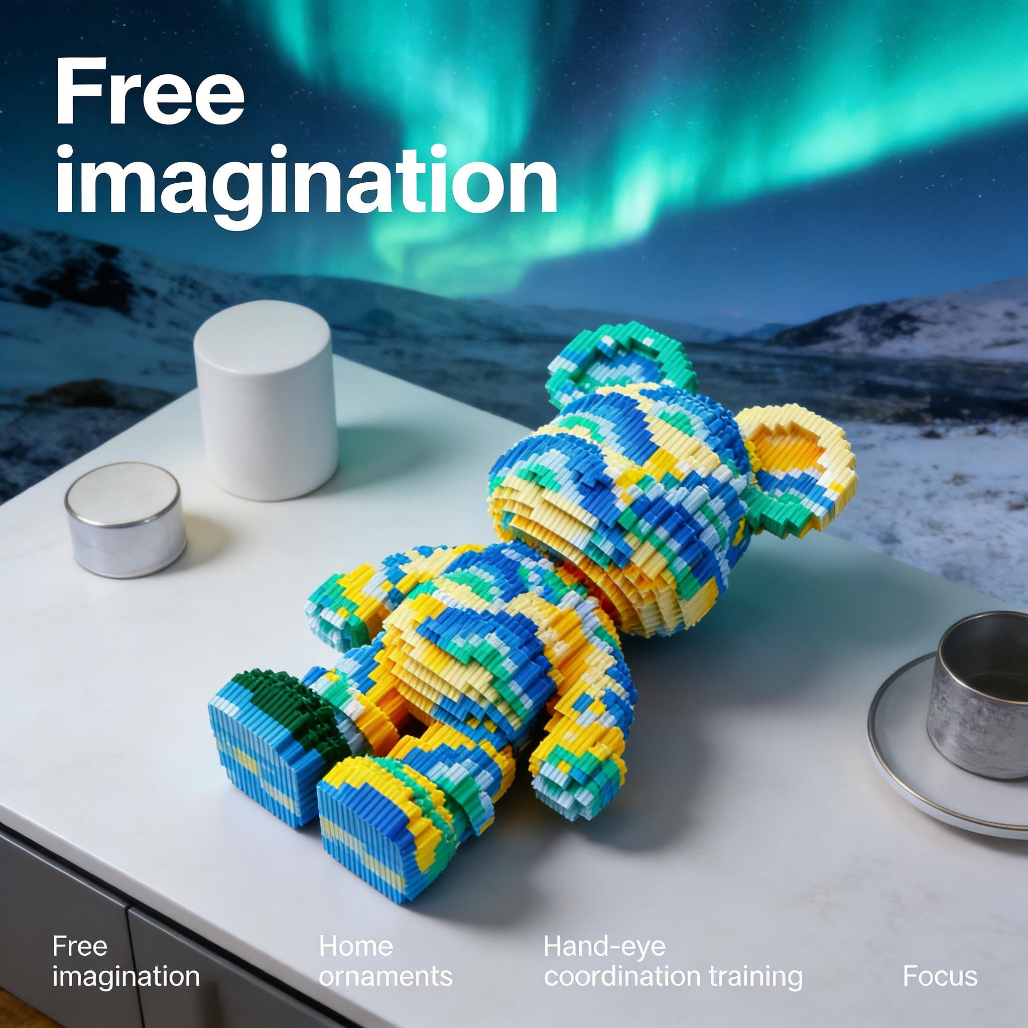 Ocean Pattern Bear Series Creative Building Blocks Model, 1451pcs, Original Authentic, DIY Craft Kit, Home Decor, Gift Idea