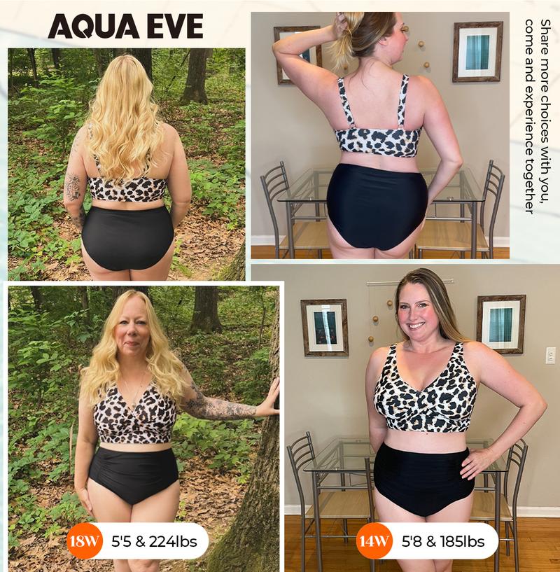 Aqua Eve Women Plus Size Two Piece Swimsuit High Waisted Bikini Set Tummy Control Bathing Suit