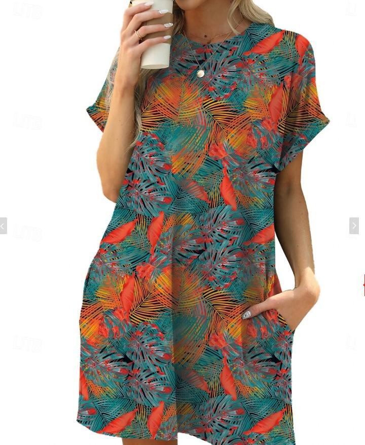 Fashion Print European Style Loose Casual Short Sleeve Plus Size Women's Dress, Comfortable Summer Wear, Stylish and Trendy Design