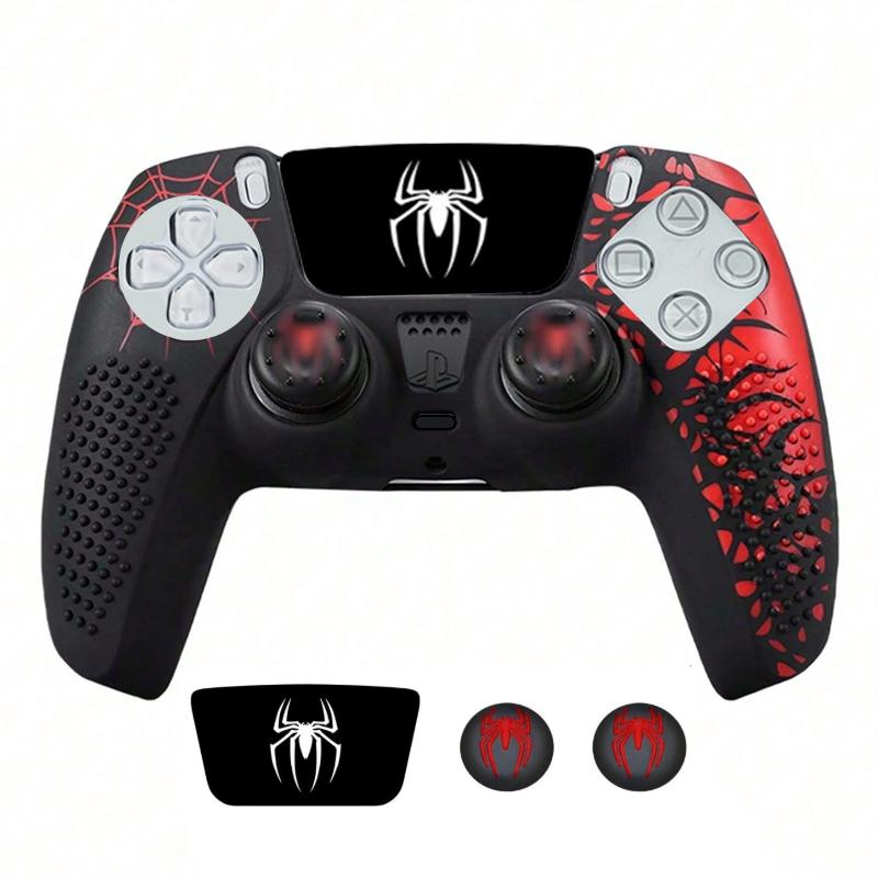 Ps5 Controller Protective Case, Anti-Drop Design, Spider Full Set with Two Joystick Caps + Stickers, Durable Ps5 Accessory