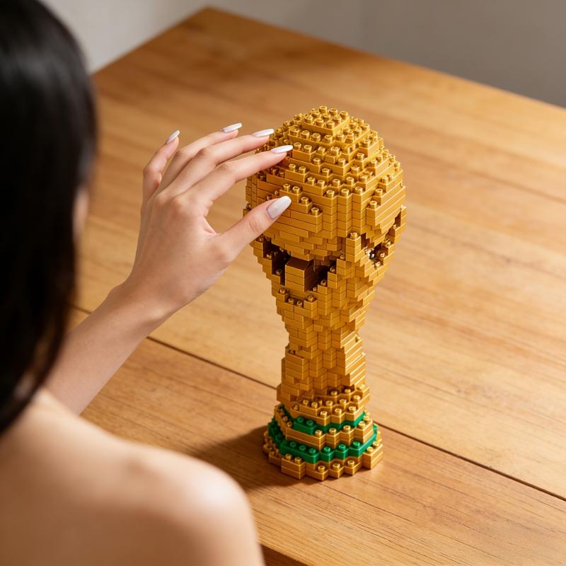 World Cup trophy gift box set for football fans, mini building blocks for children, Children's Day, Christmas and birthday gifts