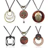 FUNRUN 6Pcs Boho Wooden Pendant Necklace Set for Women, Vintage Long Layered Necklaces with Feather Dragonfly Peace Sign Teardrop & Y Necklace, Hippie Statement Sweater Jewelry