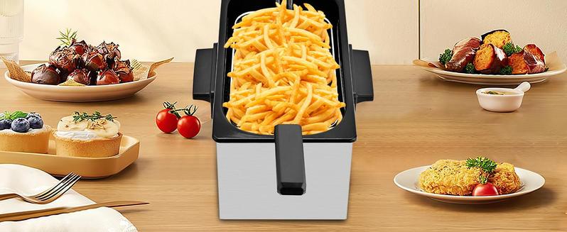 SUSTEAS Powerful Electric Deep Fryer – 1500W Fast Heating, 2.6 QT Capacity, Adjustable Temp, Non-Stick Pot