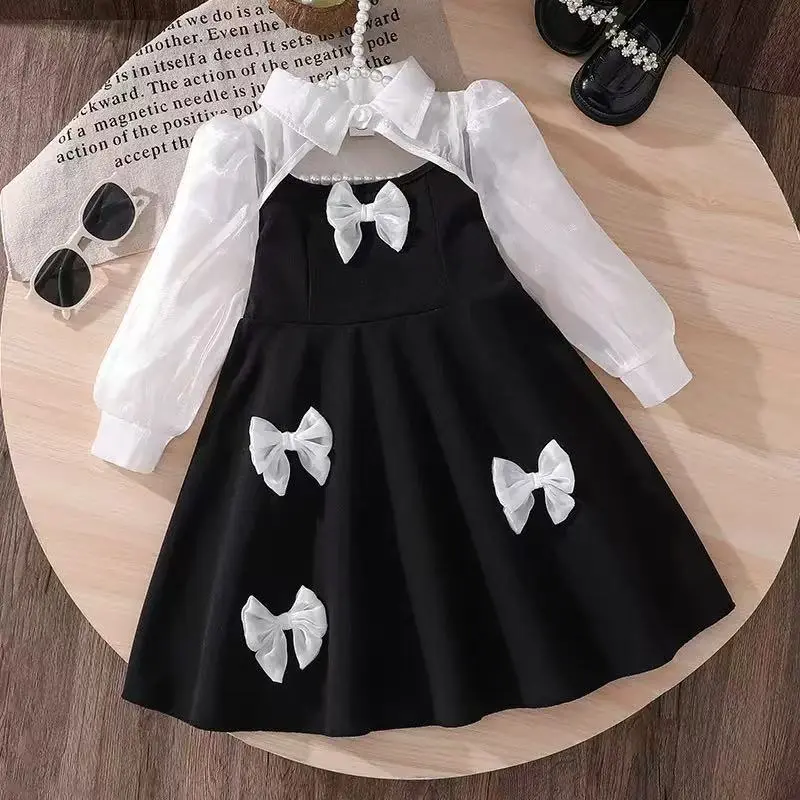 Young Tween Girls' Casual Elegant Cut Out Front 2in 1 Long Sleeve Shirt A-Line Dress for Autumn Winter Fall/Winter Suitable for Daily Wear, Casual Occasions, Elegant Parties Or Birthday Parties, for Christmas Party Graduation Dress