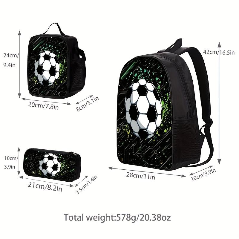 Cool Green Football Black Backpack Three-Piece Set, Large Capacity Backpack for Daily Commuting, for Teenager