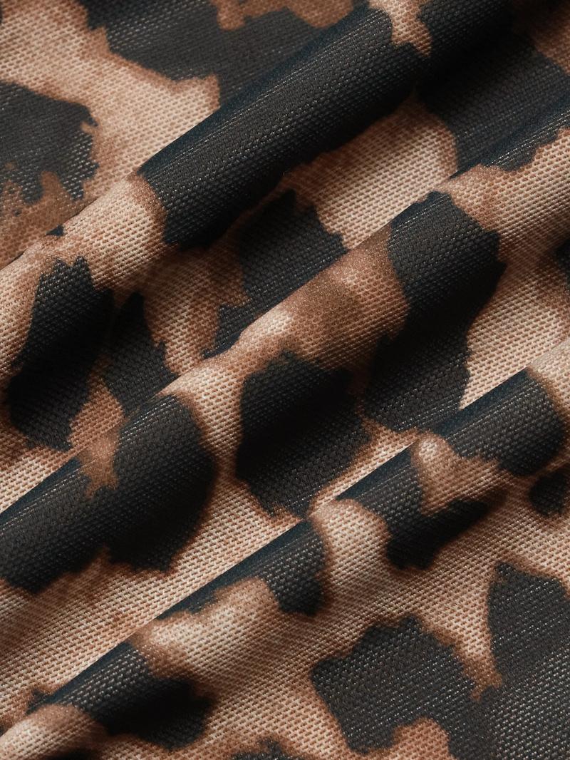 Women's Leopard Print Maxi Dress, Elegant Long Sleeve Ruffle Design, High-Waisted Slim Fit, All-Season Fashionable Women's Clothing