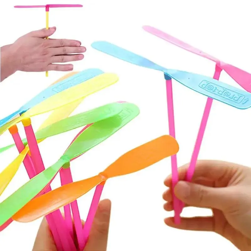 1-20pcs Plastic Bamboo Dragonfly Shape Hand Push Flying Propeller Outdoor Sports Game Kids Toy Gift Rotating Flying Arrow Games