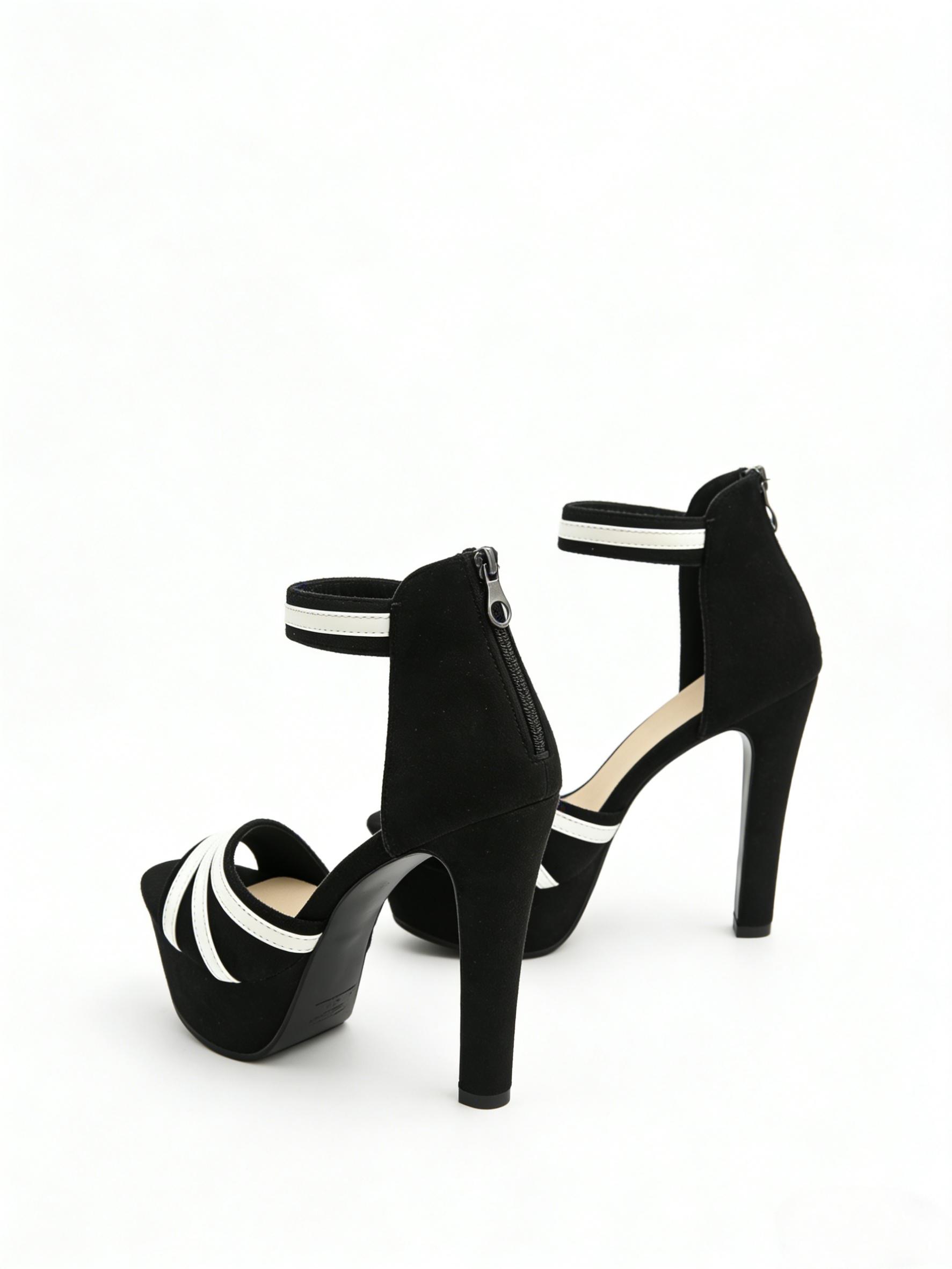 Black Velvet Platform Heels for Women | Contrast Strap Ankle Strap Sandals | Non-Slip Comfy Dress Heels for Party Club
